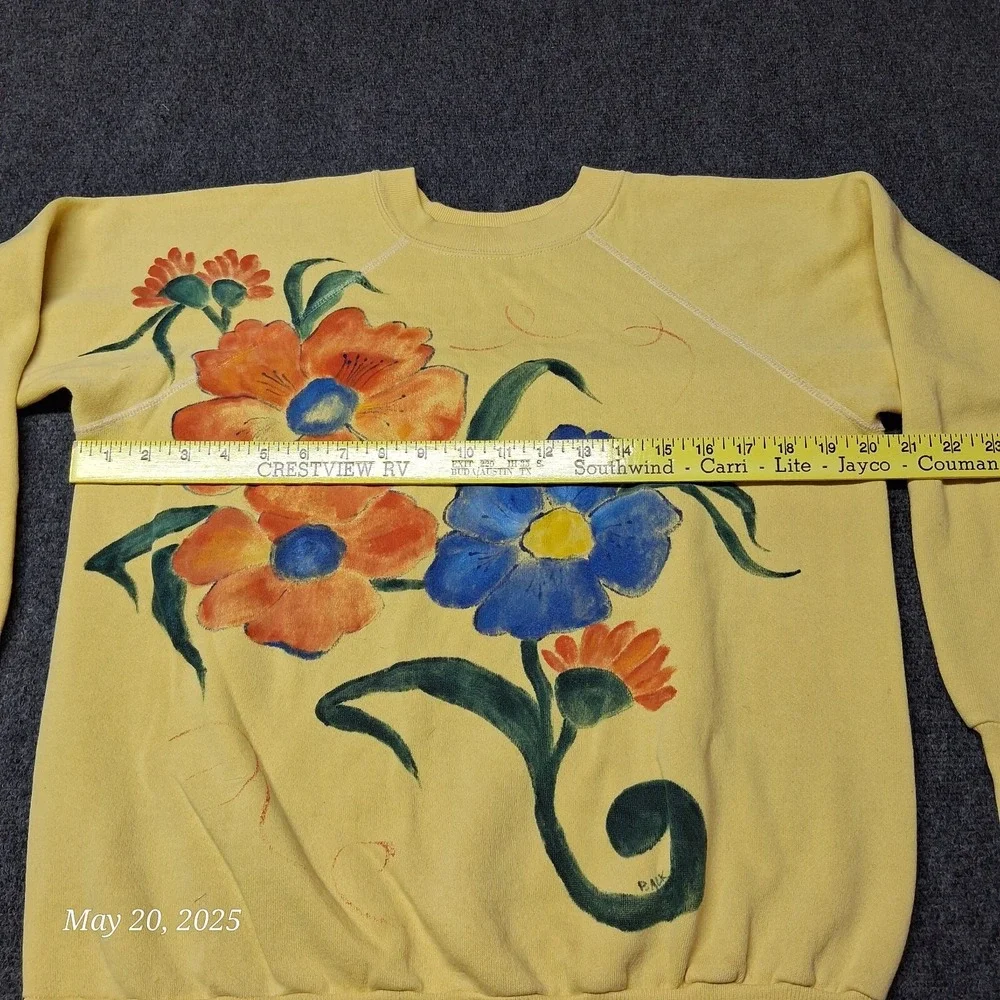 VTG Ultra Sweats Pannill Flower Painted‎ Sweatshirt Yellow Adult Size Large